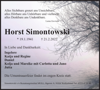 Traueranzeige von Horst Simontowski von Braunschweiger Zeitung