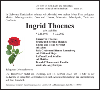 Traueranzeige von Ingrid Thoenes von Salzgitter Zeitung