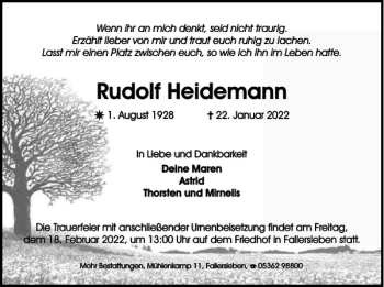 Traueranzeige von Rudolf Heidemann von Wolfsburger Nachrichten