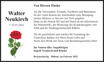 Traueranzeige von Walter Neukirch von Braunschweiger Zeitung