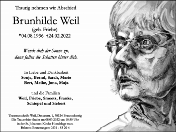 Traueranzeige von Brunhilde Weil von Braunschweiger Zeitung