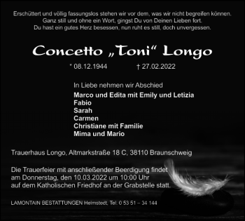 Traueranzeige von Concetto Toni Longo von Braunschweiger Zeitung