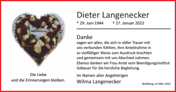 Traueranzeige von Dieter Langenecker von Wolfsburger Nachrichten