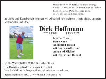 Traueranzeige von Dirk Hoffmann von Braunschweiger Zeitung