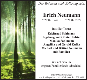 Traueranzeige von Erich Neumann von Salzgitter Zeitung