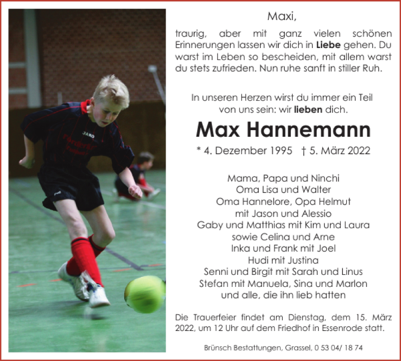  Traueranzeige für Max Hannemann vom 12.03.2022 aus Helmstedter Nachrichten