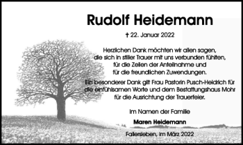 Traueranzeige von Rudolf Heidemann von Wolfsburger Nachrichten