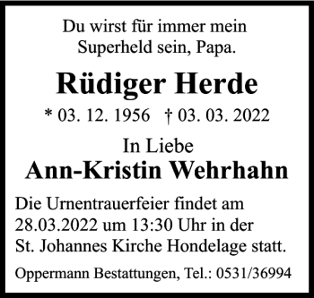 Traueranzeige von Rüdiger Herde von Braunschweiger Zeitung