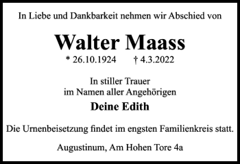 Traueranzeige von Walter Maass von Braunschweiger Zeitung