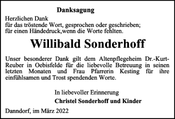 Traueranzeige von Willibald Sonderhoff von Helmstedter Nachrichten