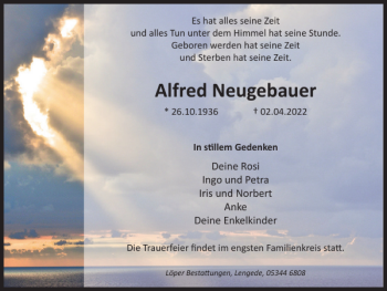Traueranzeige von Alfred Neugebauer von Peiner Nachrichten