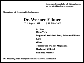 Traueranzeige von Dr. Werner Ellmer von Braunschweiger Zeitung