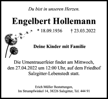 Traueranzeige von Engelbert Hollemann von Salzgitter Zeitung