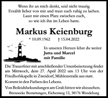 Traueranzeige von Markus Keienburg von Peiner Nachrichten