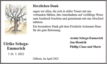 Traueranzeige von Ulrike Schega-Emmerich von Wolfsburger Nachrichten