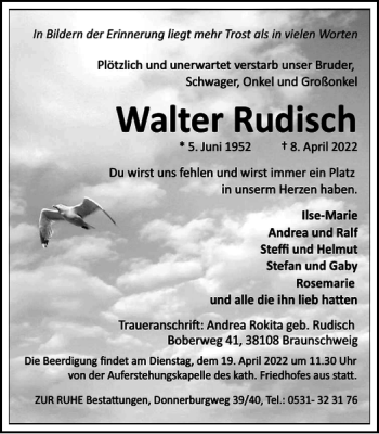 Traueranzeige von Walter Rudisch von Braunschweiger Zeitung