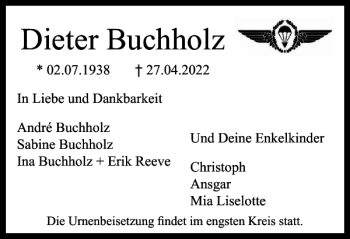 Traueranzeige von Dieter Buchholz von Braunschweiger Zeitung