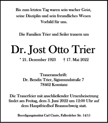 Traueranzeige von Dr. Jost Otto Trier von Braunschweiger Zeitung