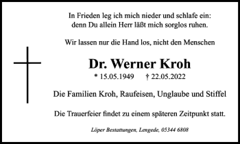 Traueranzeige von Dr. Werner Kroh von Salzgitter Zeitung