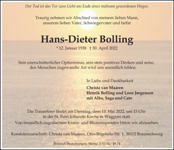 Traueranzeige von Hans-Dieter Bolling von Braunschweiger Zeitung