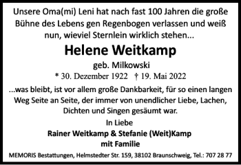 Traueranzeige von Helene Weitkamp von Braunschweiger Zeitung