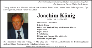 Traueranzeige von Joachim König von Braunschweiger Zeitung