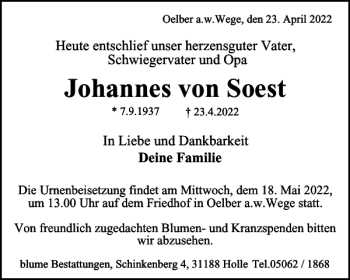 Traueranzeige von Johannes von Soest von Salzgitter Zeitung