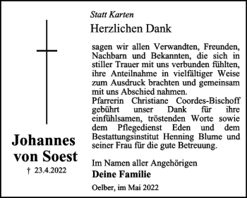 Traueranzeige von Johannes von Soest von Salzgitter Zeitung