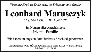 Traueranzeige von Leonhard Marusczyk von Braunschweiger Zeitung