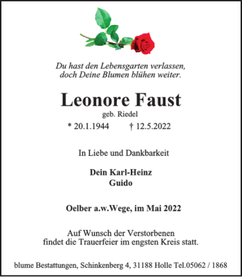 Traueranzeige von Leonore Faust von Salzgitter Zeitung