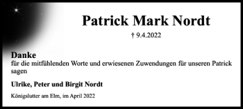 Traueranzeige von Patrick Mark Nordt von Helmstedter Nachrichten