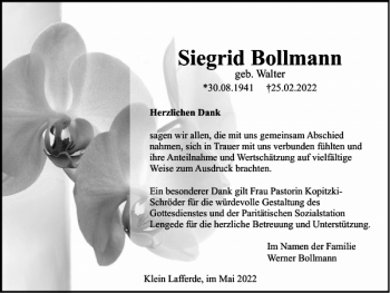 Traueranzeige von Siegrid Bollmann von Peiner Nachrichten