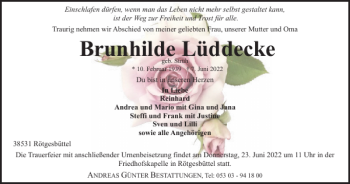 Traueranzeige von Brunhilde Lüddecke von Braunschweiger Zeitung