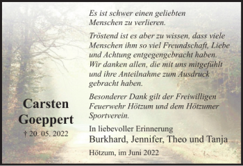 Traueranzeige von Carsten Goeppert von Braunschweiger Zeitung