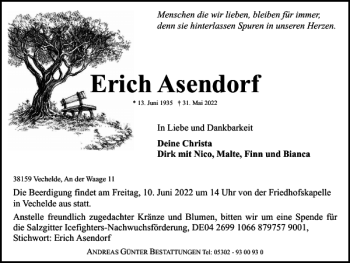 Traueranzeige von Erich Asendorf von Salzgitter Zeitung