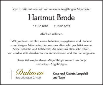 Traueranzeige von Hartmut Brode von Salzgitter Zeitung