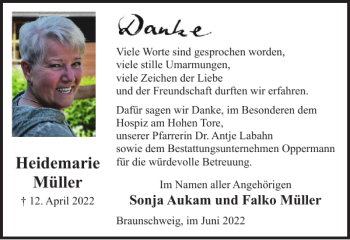 Traueranzeige von Heidemarie Müller von Braunschweiger Zeitung