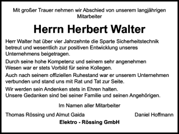 Traueranzeige von Herbert Walter von Braunschweiger Zeitung