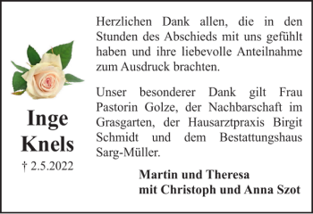 Traueranzeige von Inge Knels von Braunschweiger Zeitung
