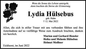 Traueranzeige von Lydia Hülsebus von Braunschweiger Zeitung