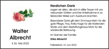 Traueranzeige von Walter Albrecht von Wolfsburger Nachrichten