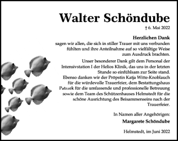 Traueranzeige von Walter Schöndube von Helmstedter Nachrichten