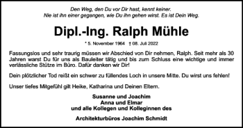 Traueranzeige von Dipl.-Ing. Ralph Mühle von Braunschweiger Zeitung