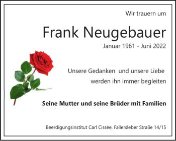 Traueranzeige von Frank Neugebauer von Braunschweiger Zeitung