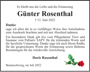 Traueranzeige von Günter Rosenthal von Braunschweiger Zeitung