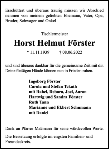 Traueranzeige von Horst Helmut Förster von Salzgitter Zeitung