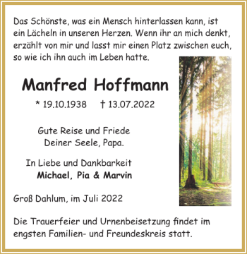 Traueranzeige von Manfred Hoffmann von Braunschweiger Zeitung