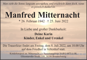 Traueranzeige von Manfred Mitternacht von Braunschweiger Zeitung