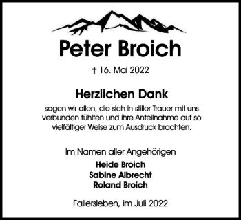 Traueranzeige von Peter Broich von Wolfsburger Nachrichten