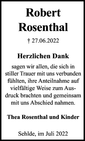 Traueranzeige von Robert Rosenthal von Salzgitter Zeitung